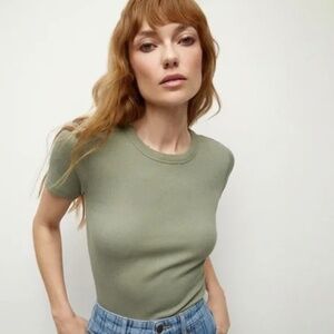 BNWT Veronica Beard Pruitt Ribbed Tee T-shirt in Sage Green